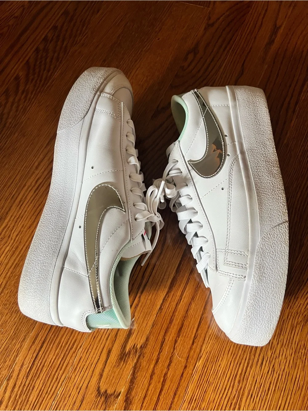 Nike Women’s Blazer Low Platform White Sneakers with Metallic Silver Swoosh